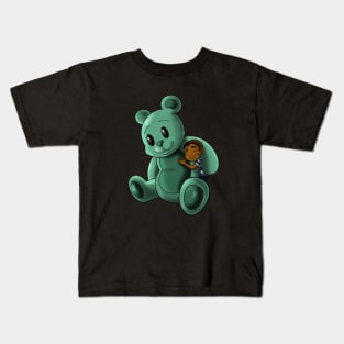 African American Boy and Teddy Bear Kids T-Shirt